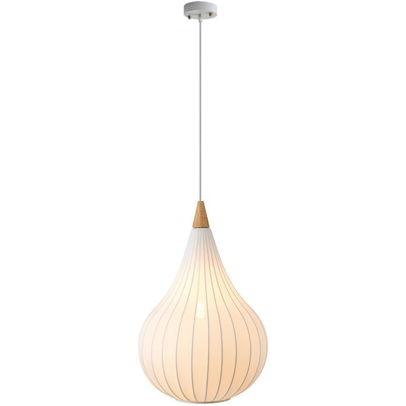 Traditional Japanese Gourd Stretch Fabric Solid Wood 1-Light Pendant Light For Bedroom