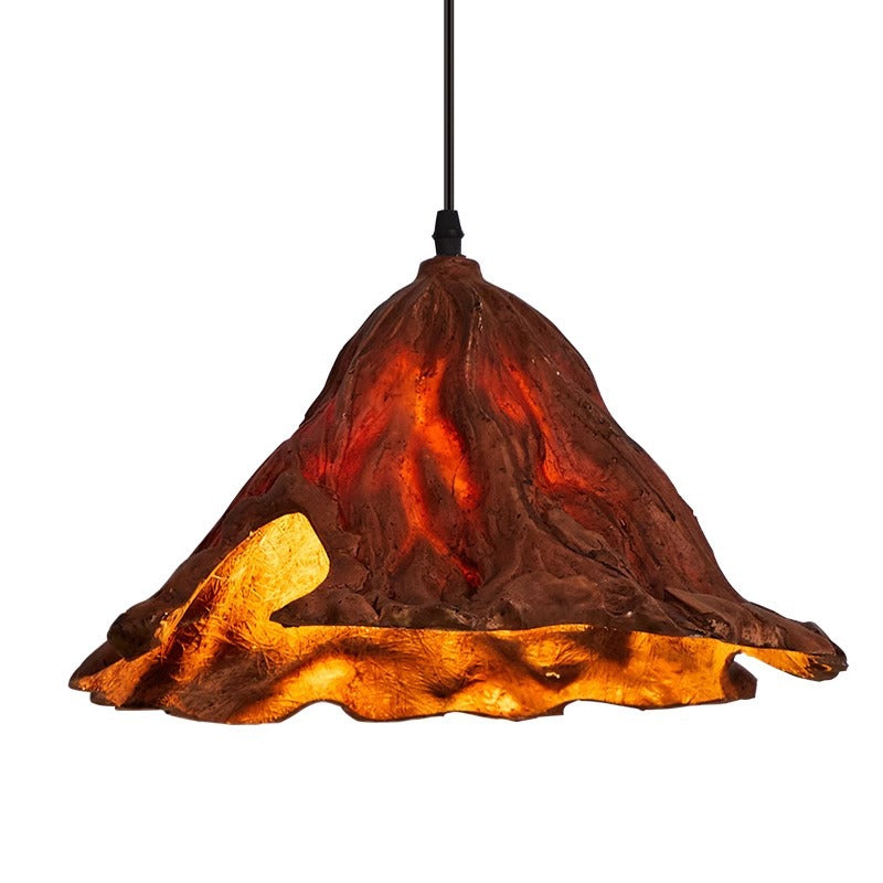 Traditional Japanese Lotus Leaf Metal Resin 1-Light Pendant Light For Dining Room