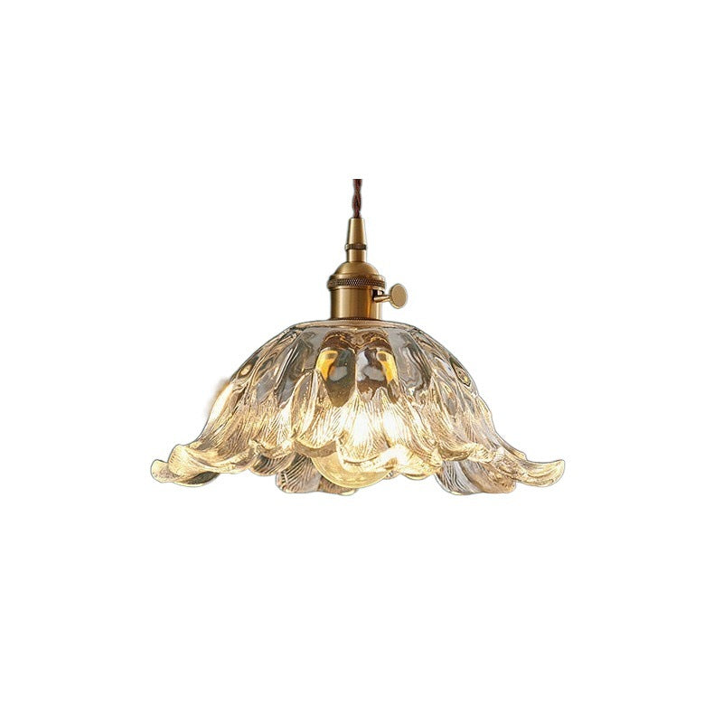 Contemporary Nordic Flower Copper Glass 1-Light Pendant Light For Living Room