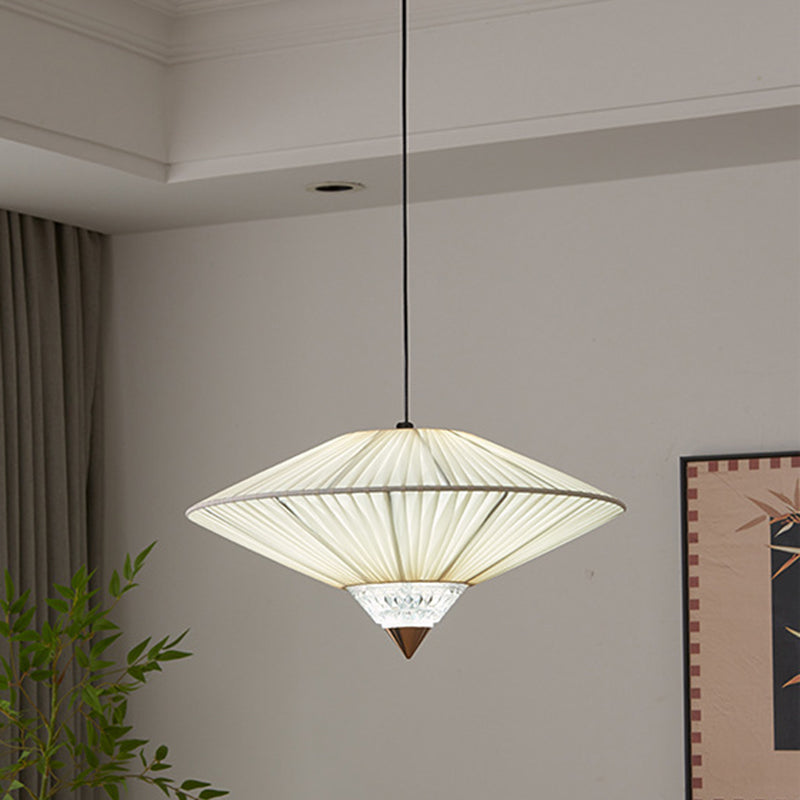 Traditional Vintage Rhombus Metal Fabric Crystal 3/4-Light Liftable Pendant Light For Dining Room