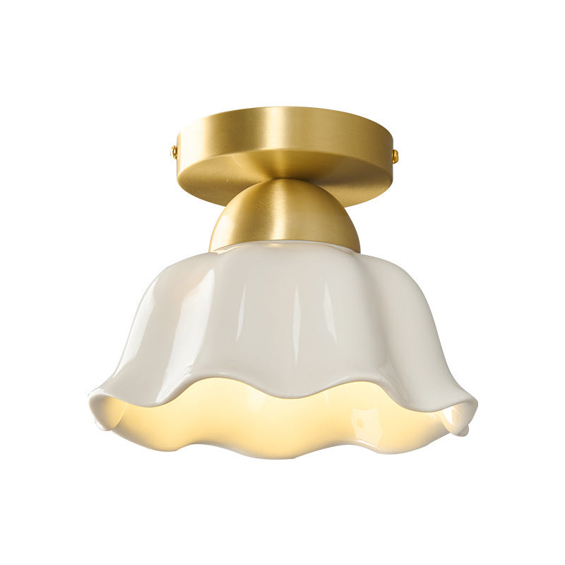Contemporary Scandinavian Iron Ceramic Flower 1-light Semi-flush Mount Ceiling Light for Hallway