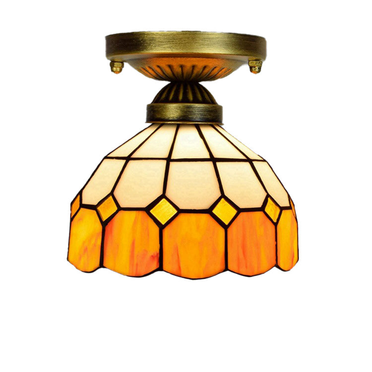 Traditional Tiffany Semi-round Opening Glass Iron 1-light Semi-flush Mount Ceiling Light for Living Room