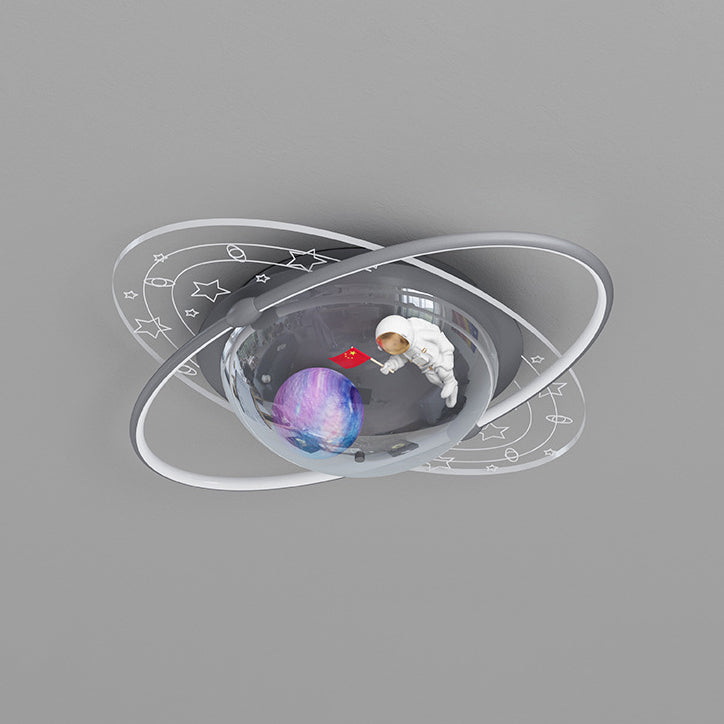 Modern Art Deco Kids Oval Astronaut Planet Acrylic Plaster Iron LED Flush Mount Ceiling Light for Living Room