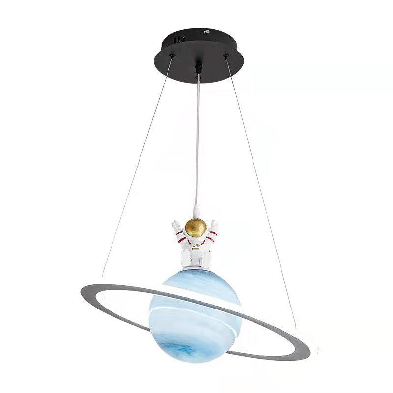 Modern Art Deco Kids Round Planet Spaceman Acrylic Iron LED Chandelier for Living Room