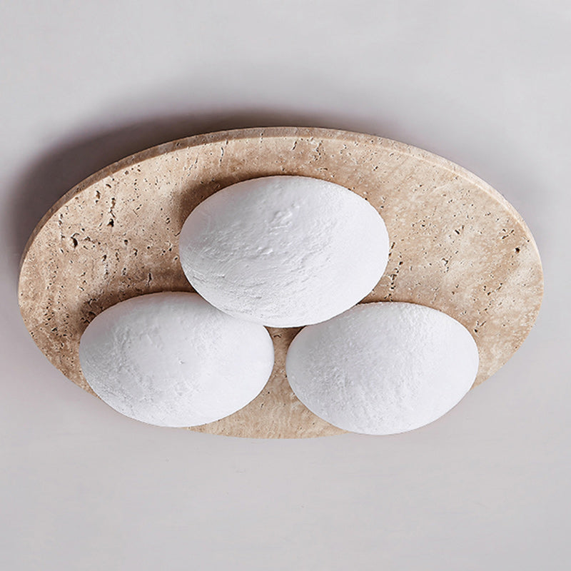 Contemporary Creative Round Moon Yellow Travertine LED Flush Mount Ceiling Light for Living Room