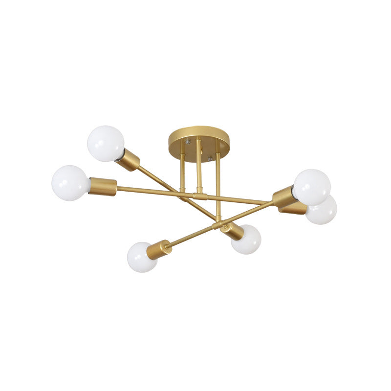 Contemporary Nordic Cross Cylinder Round Iron 6-light Semi-flush Mount Ceiling Light for Living Room