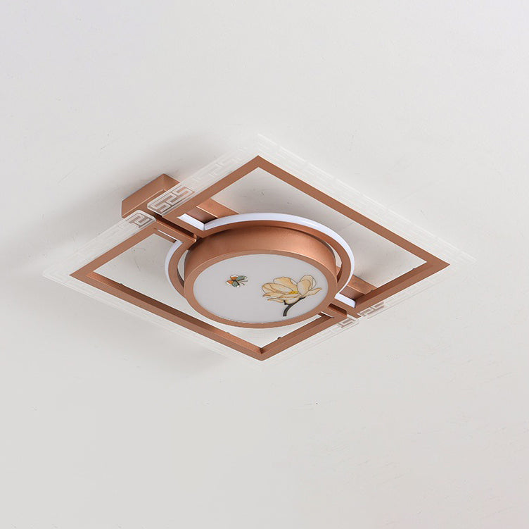 Traditional Chinese Round Square Rectangle Lotus Acrylic Iron Aluminum LED Flush Mount Ceiling Light For Bedroom