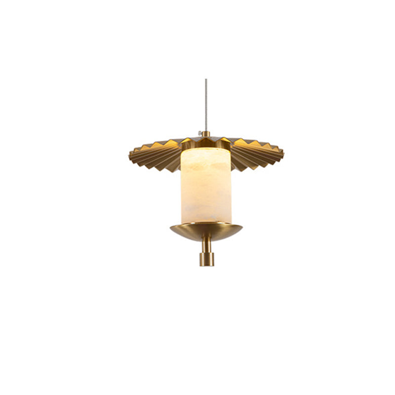 Modern Luxury Cylinder Umbrella Natural Marble Copper LED Pendant Light For Living Room