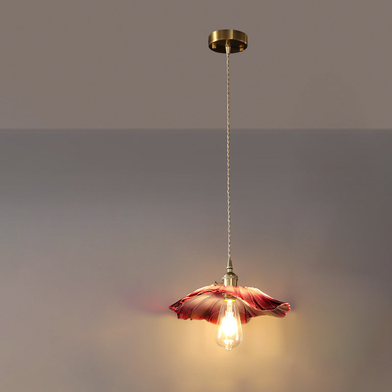 Contemporary Scandinavian Flower Round Glass Copper Iron 1-Light Pendant Light For Living Room