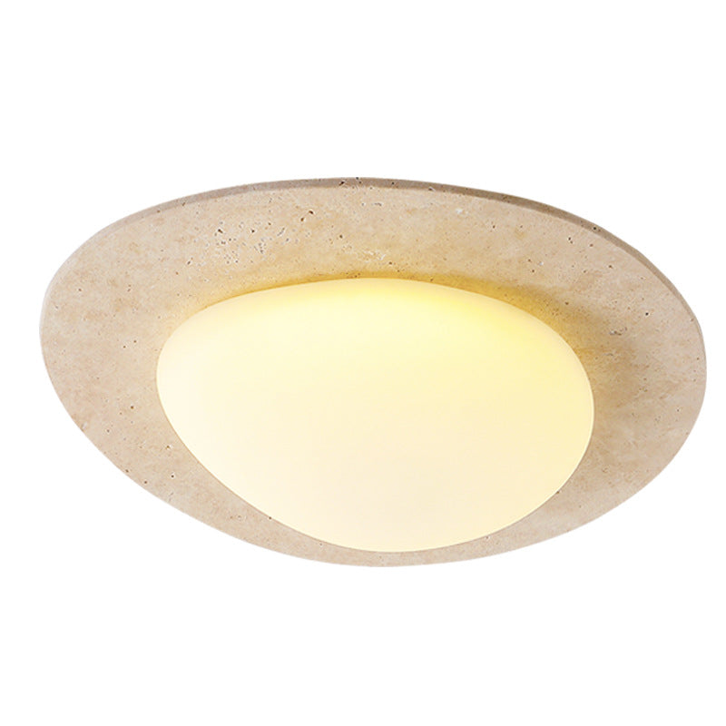 Contemporary Nordic Travertine Plastic Cobblestone Elliptical LED Flush Mount Ceiling Light for Living Room