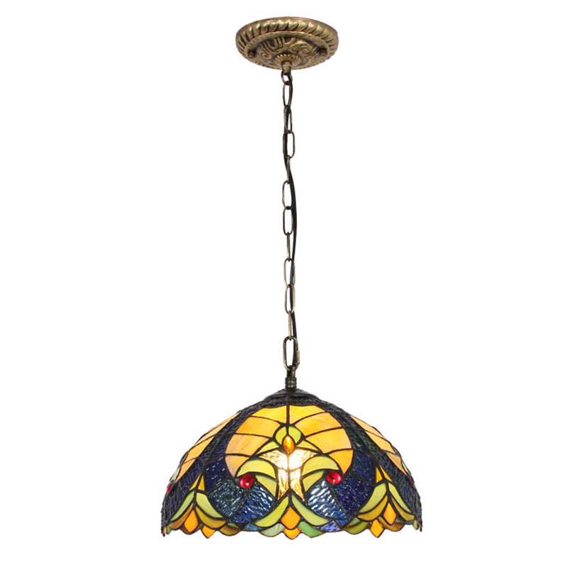 Traditional Tiffany Glass Iron Dome Heart 1-light Pendant Light for Dining Room