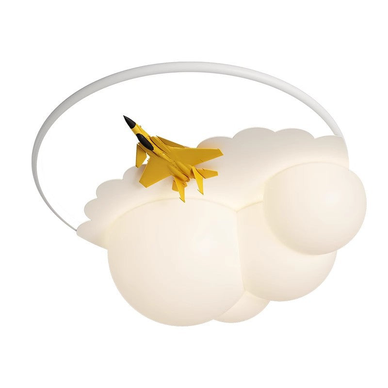 Contemporary Nordic Kids Iron Acrylic Resin Round Plane Cloud LED Flush Mount Ceiling Light for Bedroom