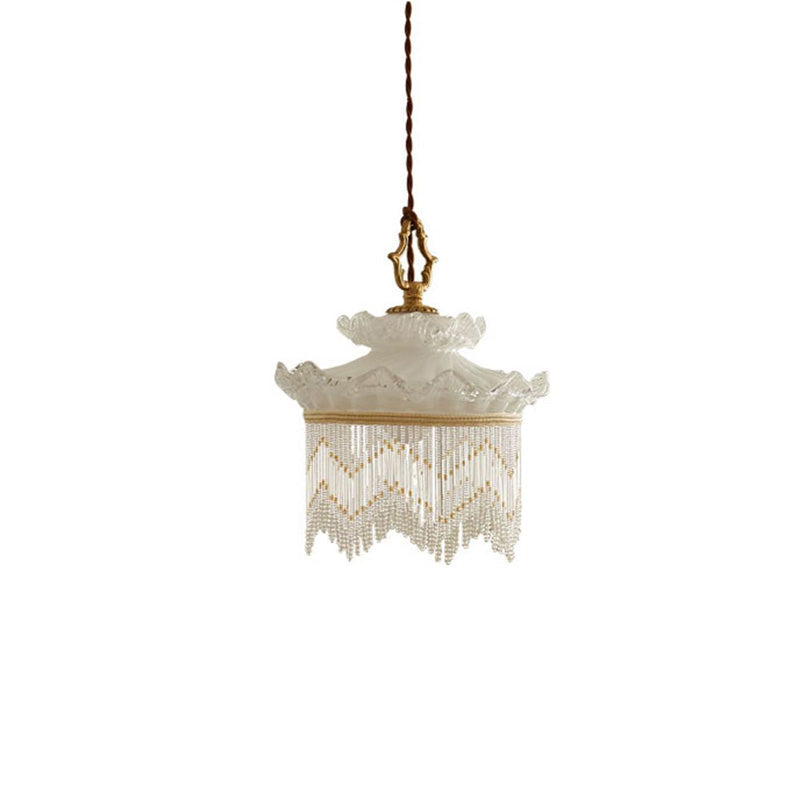Traditional French Glass Copper Crown Tassel 1-light Pendant Light for Dining Room