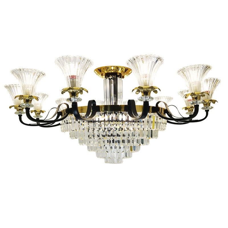 Modern Luxury Iron Crystal Horn Cylinder 3/6/8/10/12 Light Semi-Flush Mount Ceiling Light For Living Room