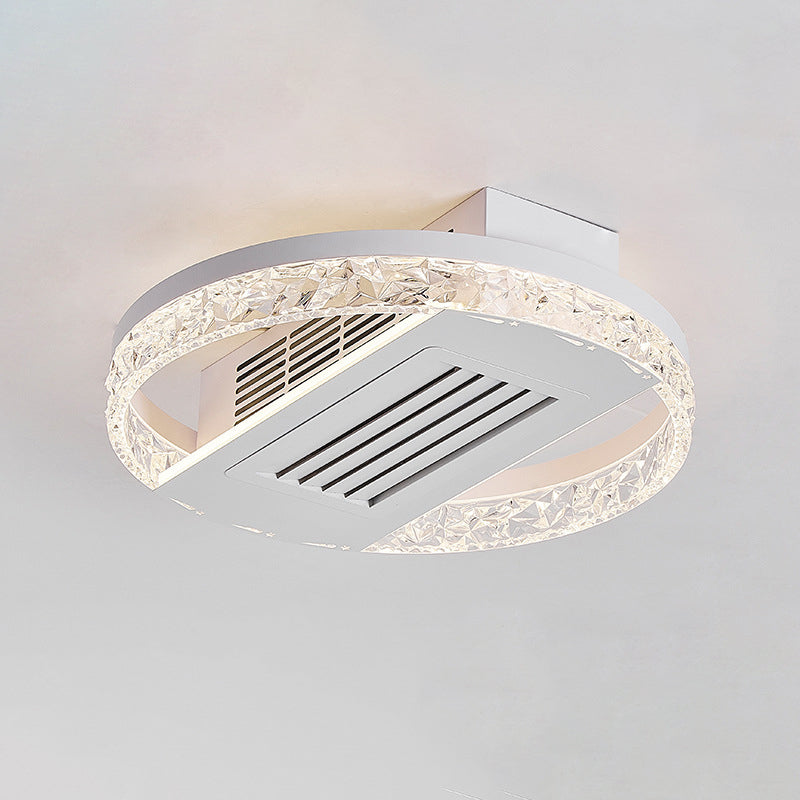 Modern Luxury Aluminum Iron Acrylic Round LED Semi-Flush Mount Leafless Ceiling Fan Light For Bedroom