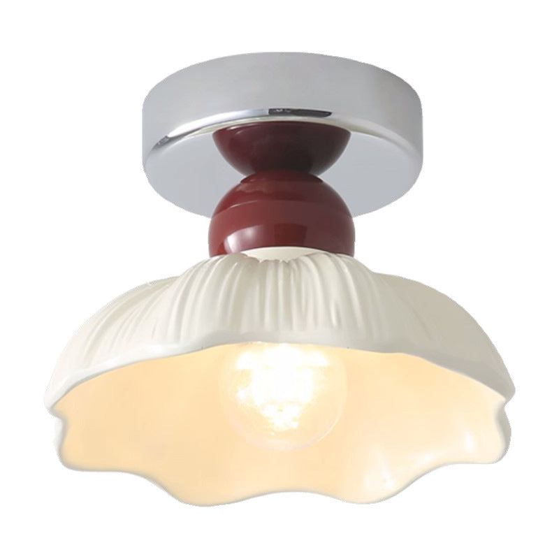 Traditional French Resin Metal Floral 1-light Semi-flush Mount Ceiling Light for Hallway