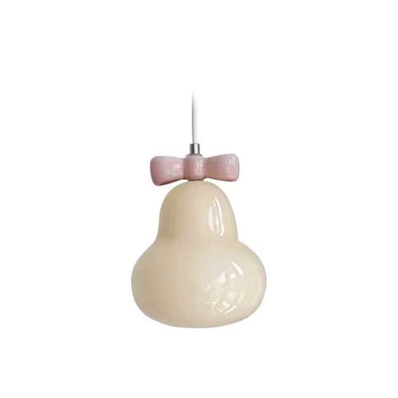 Traditional French Iron Ceramic Glass Gourd Pear Bow Tie 1-Light Pendant Light For Bedside