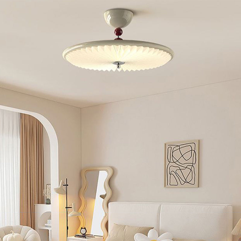 Traditional Vintage Iron Acrylic Round Pleated LED Semi-flush Mount Ceiling Light for Bedroom