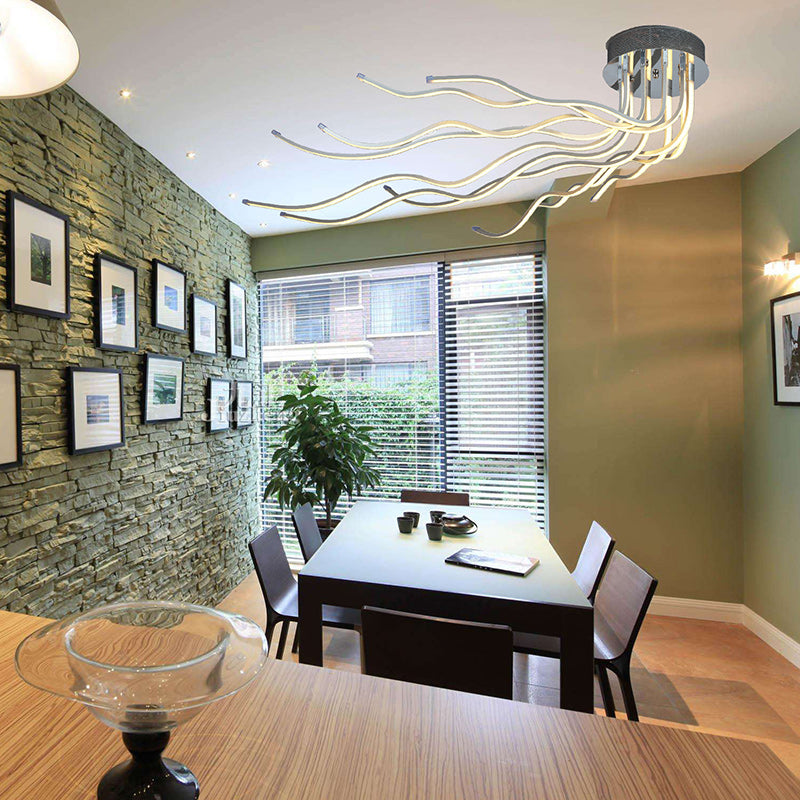 Contemporary Creative Wave Long Aluminum Acrylic LED Semi-flush Mount Ceiling Light for Living Room
