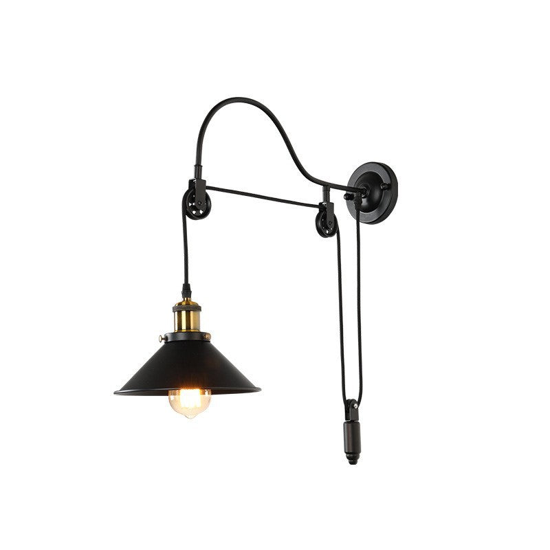 Retro Industrial Wrought Iron 1-Light Pulley Wall Sconce Lamp