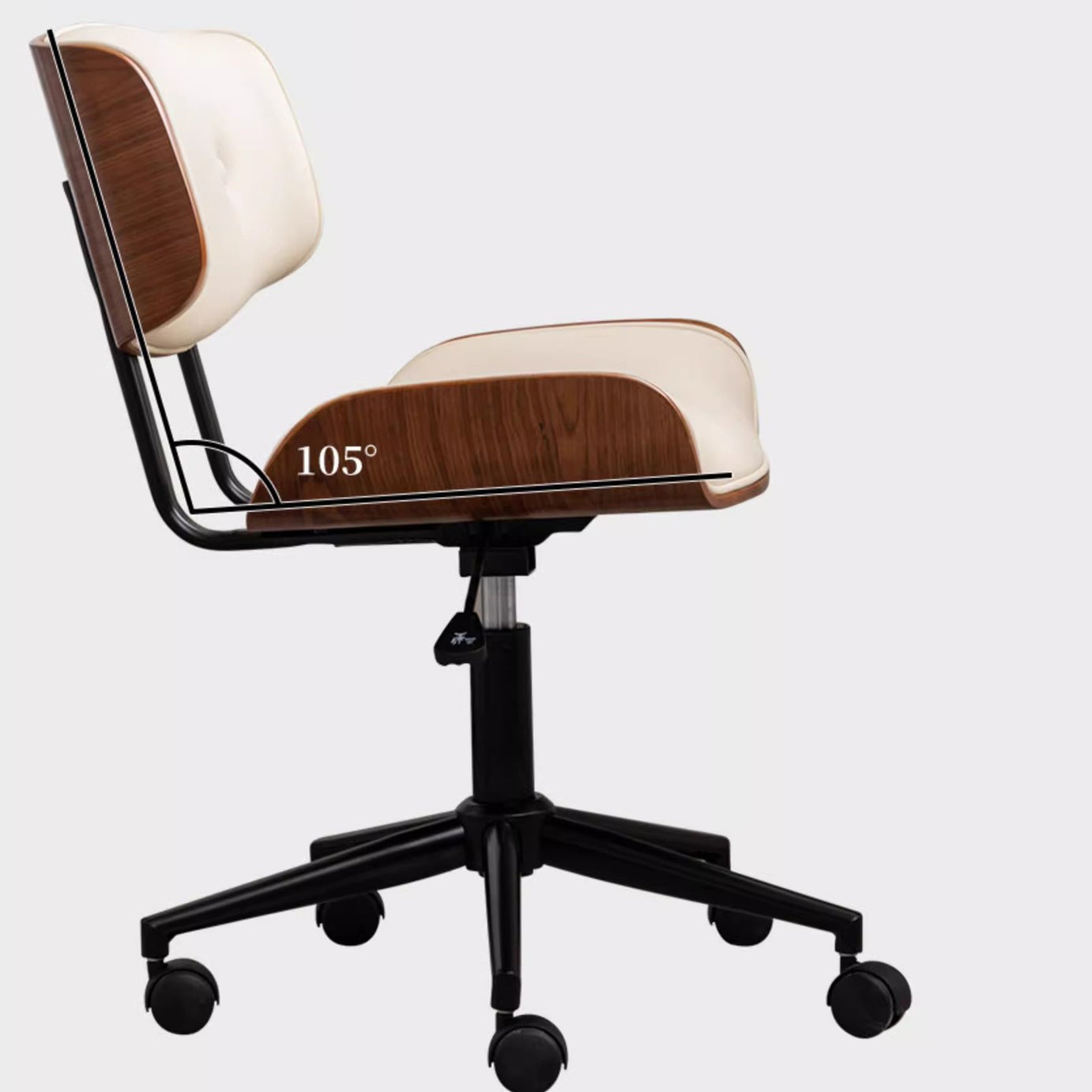 Contemporary Simplicity Curved PU Leather Solid Wood Plywood Height Adjustable Swivel Desk Chair Casters For Home Office
