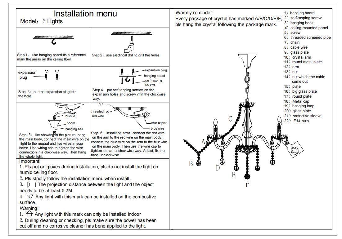 Traditional European Glass Crystal Metal Fabric Candlestick Holder Inflorescence 6-light Chandeliers for Living Room