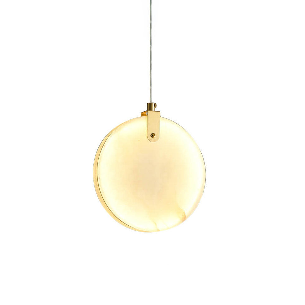 Modern Minimalist Round Marble Copper 1-Light LED Pendant Light For Living Room