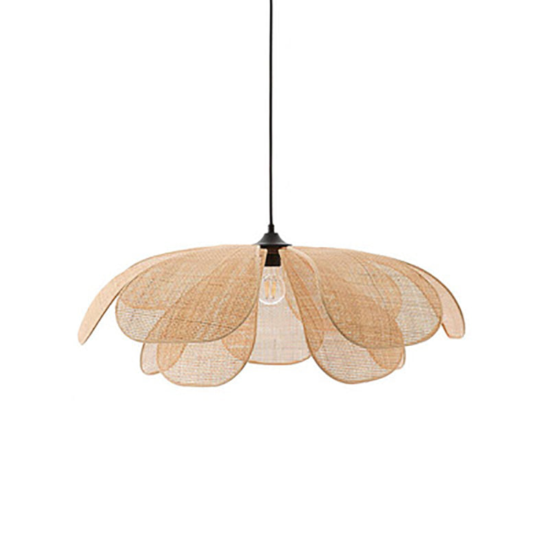 Traditional Japanese Rattan Weaving Petal Shape 1-light Pendant for Living Room