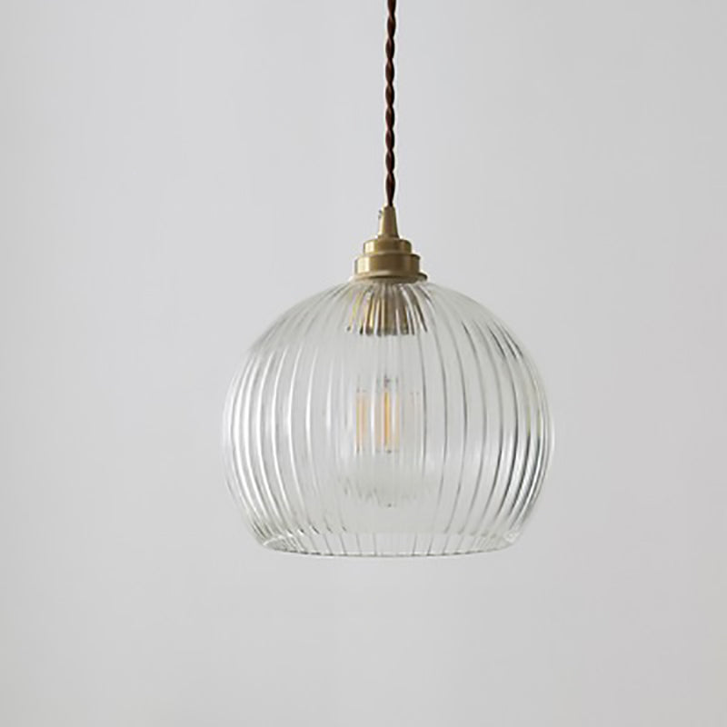 Modern Simplicity Ribbed Glass Semicircle Shade Copper 1-light Pendant Light for Living Room