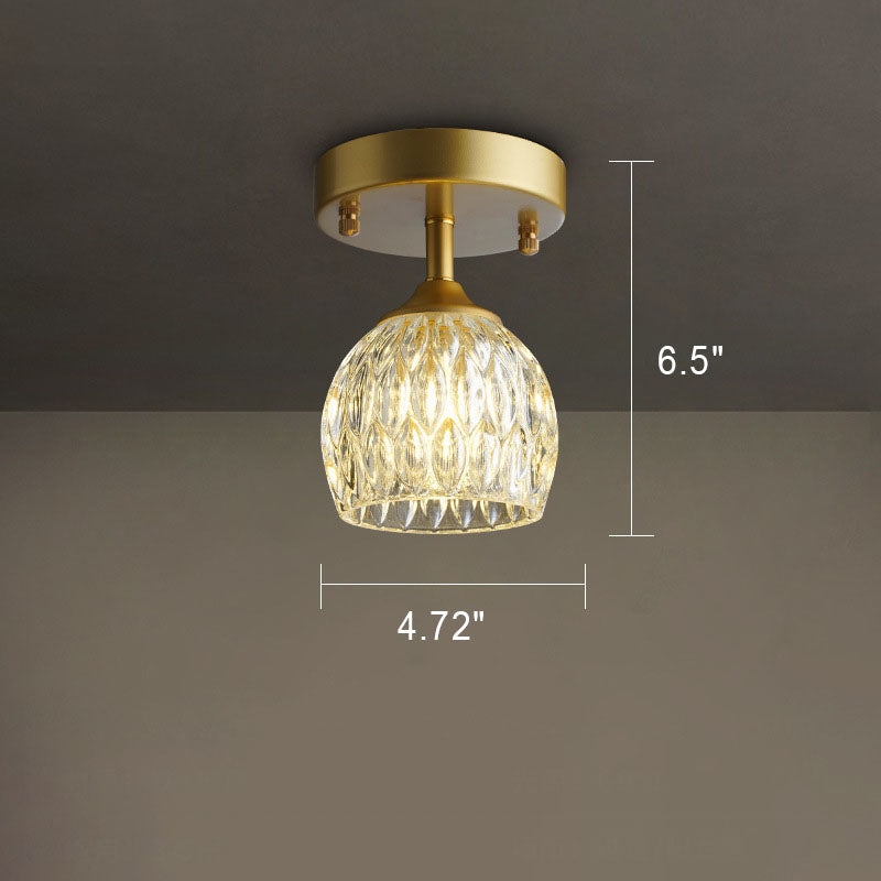 European Light Luxury Round Head Iron Glass 1-light Semi-flush Mount Light