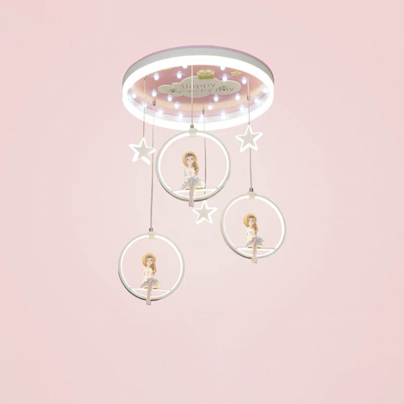 Modern Art Deco Round Astronaut Fairy Princess Acrylic Iron LED Flush Mount Ceiling Light for Bedroom