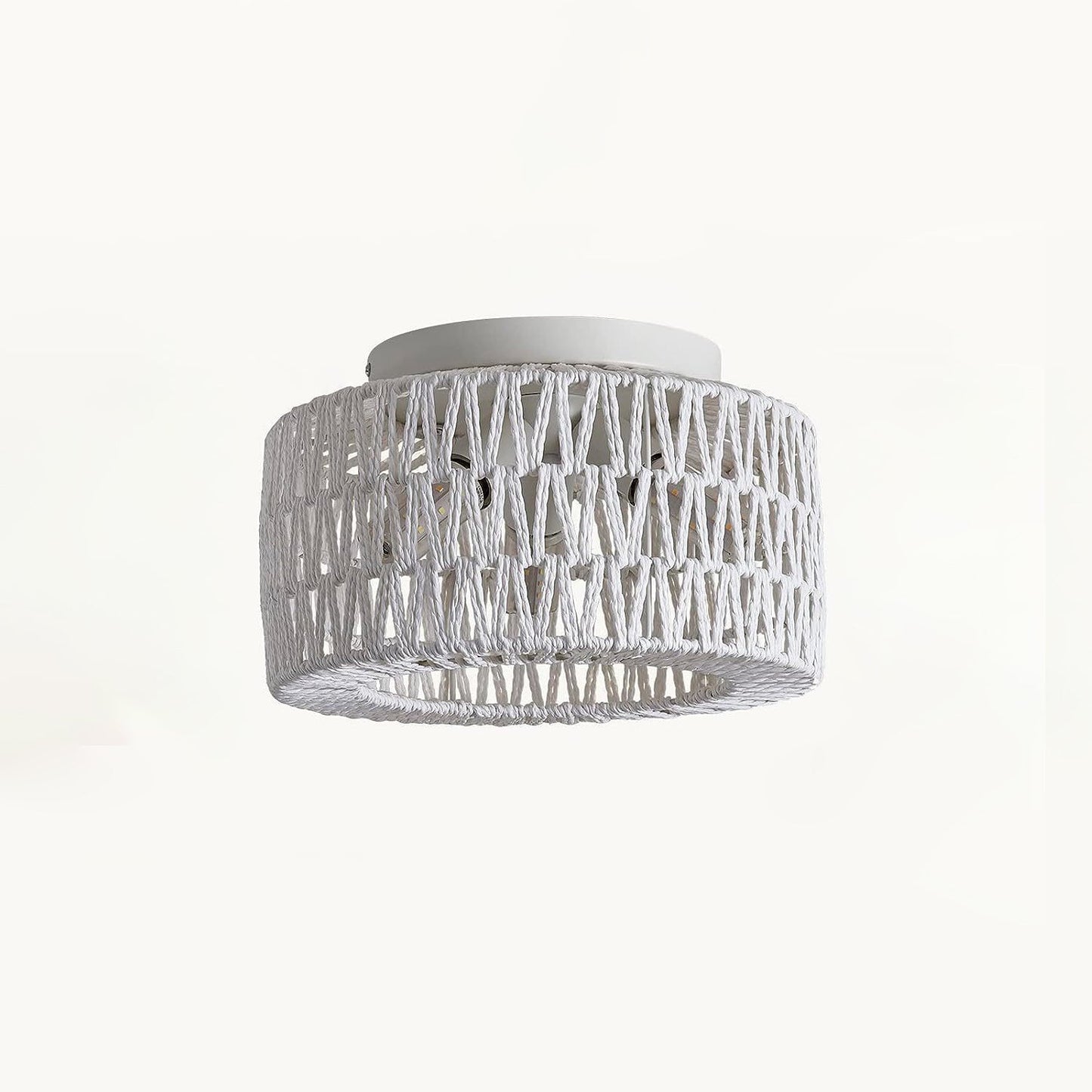 Contemporary Boho Rattan Weaving Cage 3-light Semi-flush Mount Ceiling Light for Living Room
