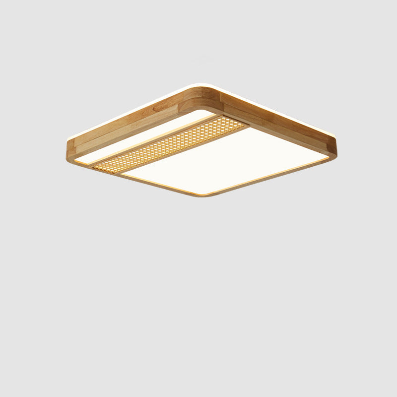 Modern Minimalist Square Solid Wood Acrylic LED Flush Mount Ceiling Light for Living Room