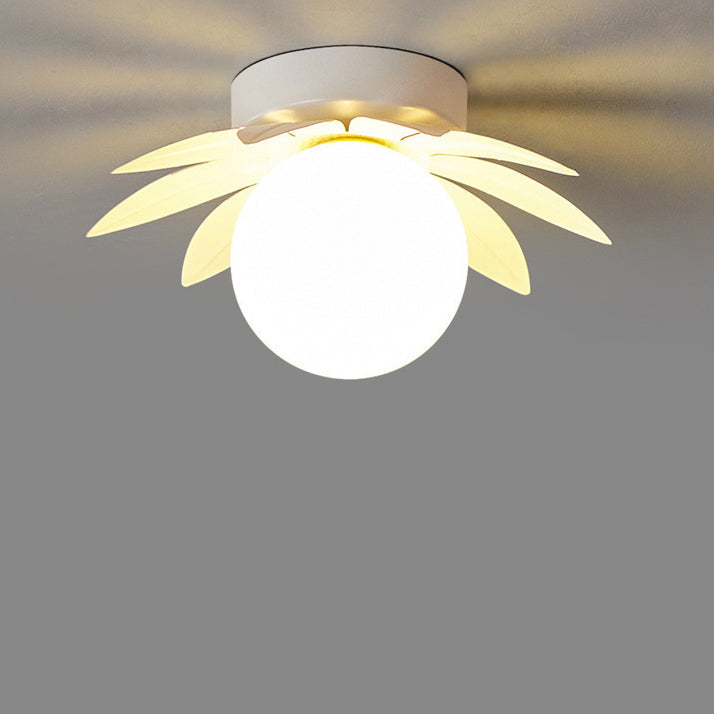 Contemporary Creative Cream Flower Pod Flower Globe Iron Glass 1-light Semi-flush Mount Ceiling Light for Hallway