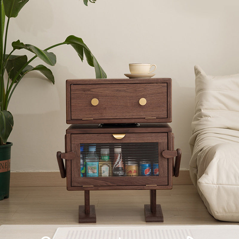 Lumendat Contemporary Creative Kids Robot Rectangular Cubic Wood Nightstand Swivel 2-Cabinet For Bedroom Lumendat
