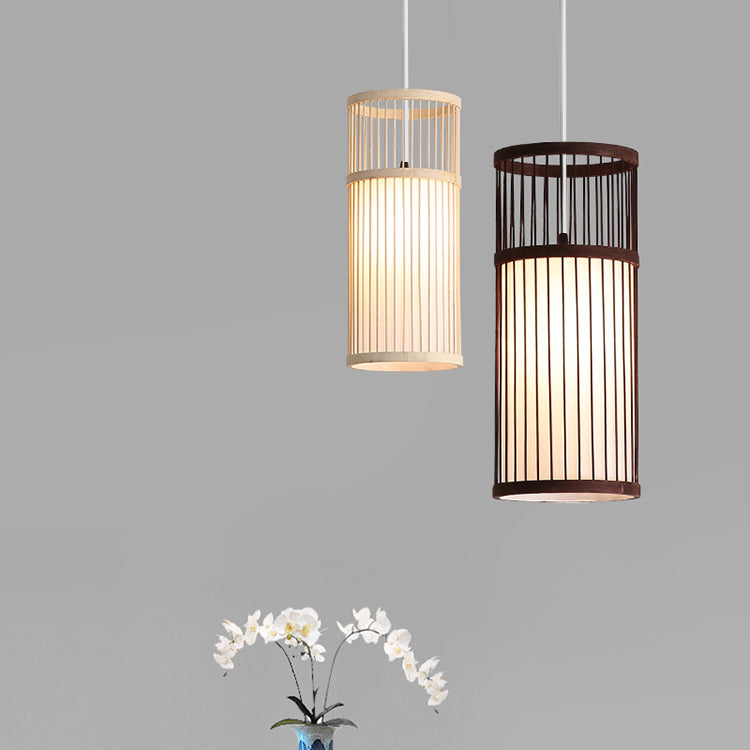 Japanese Zen Bamboo Weaving Lantern 1-light Pendant Light BulbSquare