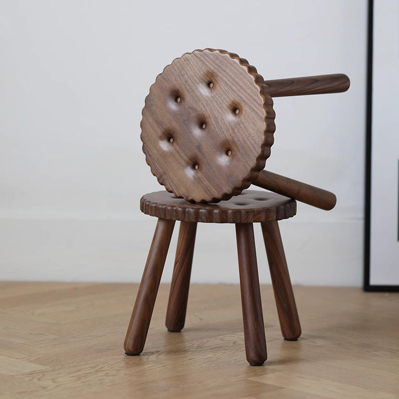 Lumendat Contemporary Creative Round Cookie-Shaped Black Walnut Solid Wood Kids Low Stool For Living Room Lumendat