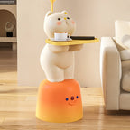 Lumendat Modern Art Deco Kids Cat Rectangular Resin Metal Wood End Table 1-Tray With LED Light For Bedroom Lumendat