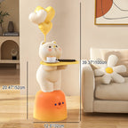 Lumendat Modern Art Deco Kids Cat Rectangular Resin Metal Wood End Table 1-Tray With LED Light For Bedroom Lumendat
