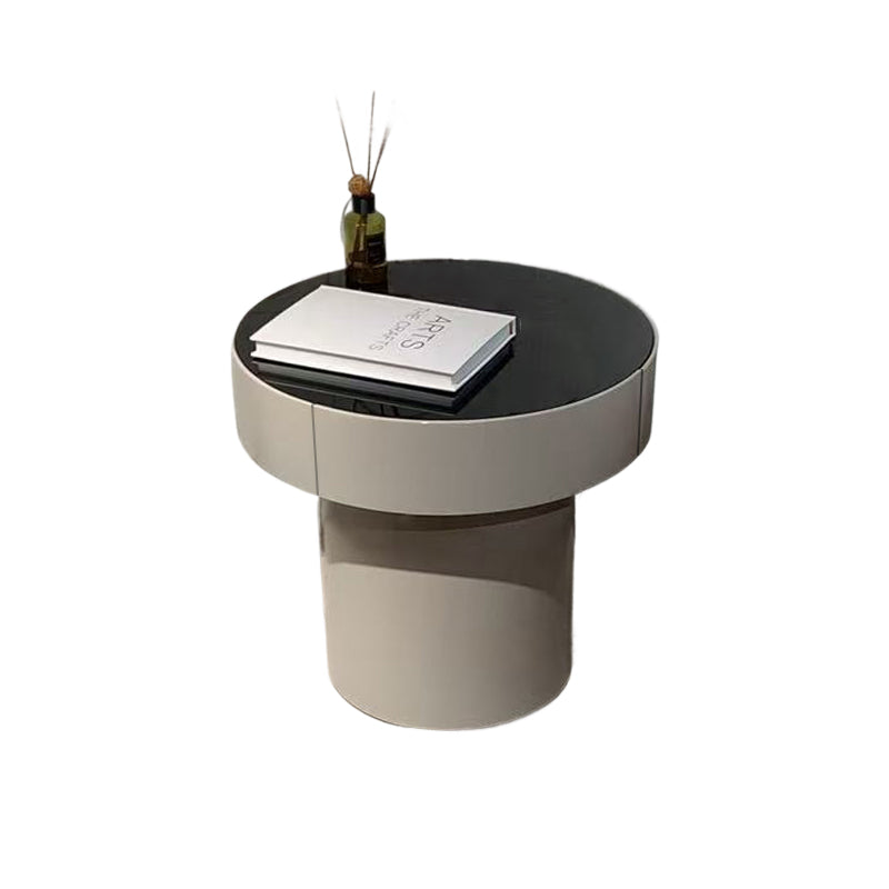 Modern Minimalist Round Plywood MDF Frame Nightstand With Drawer Storage for Bedroom Lumendat
