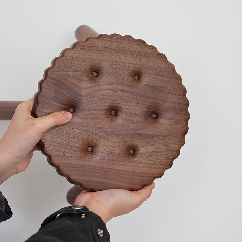 Lumendat Contemporary Creative Round Cookie-Shaped Black Walnut Solid Wood Kids Low Stool For Living Room Lumendat