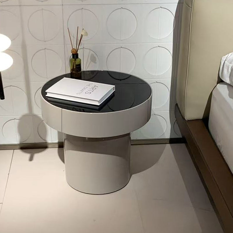 Modern Minimalist Round Plywood MDF Frame Nightstand With Drawer Storage for Bedroom Lumendat