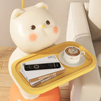 Lumendat Modern Art Deco Kids Cat Rectangular Resin Metal Wood End Table 1-Tray With LED Light For Bedroom Lumendat