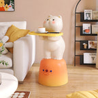Lumendat Modern Art Deco Kids Cat Rectangular Resin Metal Wood End Table 1-Tray With LED Light For Bedroom Lumendat