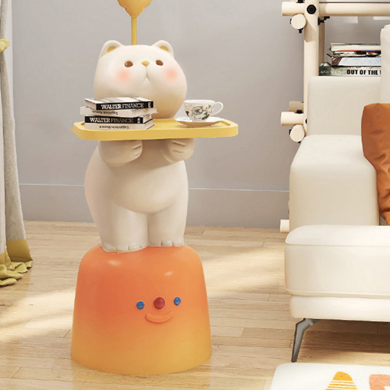 Lumendat Modern Art Deco Kids Cat Rectangular Resin Metal Wood End Table 1-Tray With LED Light For Bedroom Lumendat