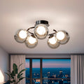 Modern Mid-century Round Electroplated Glass Stainless Steel Carbon Steel 5-light Semi-flush Mount Ceiling Light for Living Room