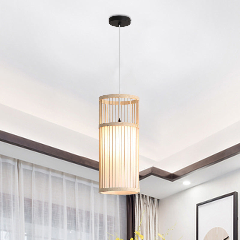 Japanese Zen Bamboo Weaving Lantern 1-light Pendant Light BulbSquare