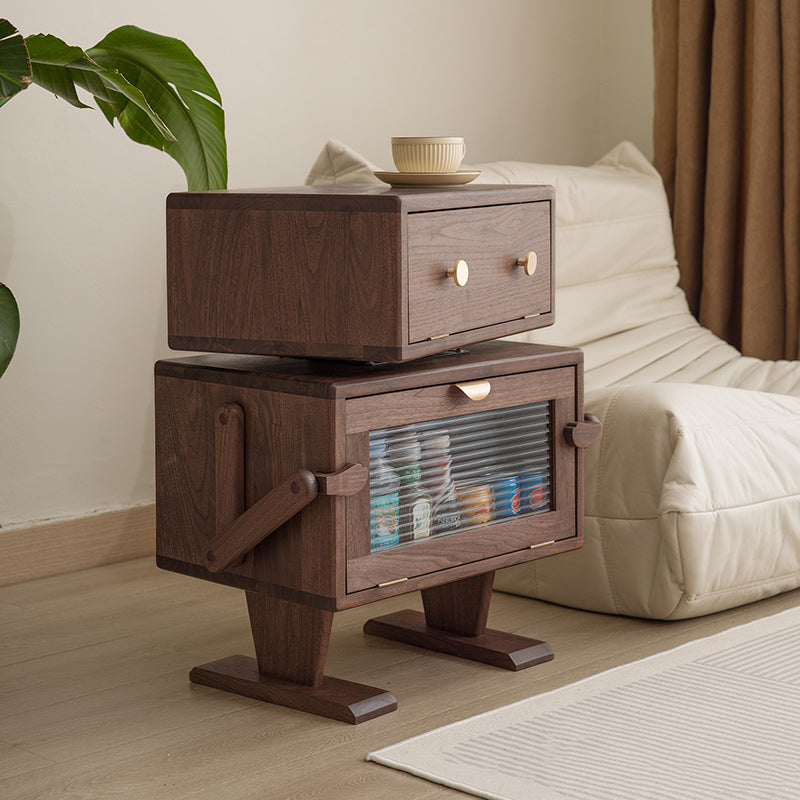 Lumendat Contemporary Creative Kids Robot Rectangular Cubic Wood Nightstand Swivel 2-Cabinet For Bedroom Lumendat
