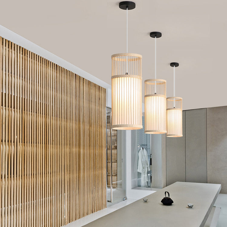 Japanese Zen Bamboo Weaving Lantern 1-light Pendant Light BulbSquare