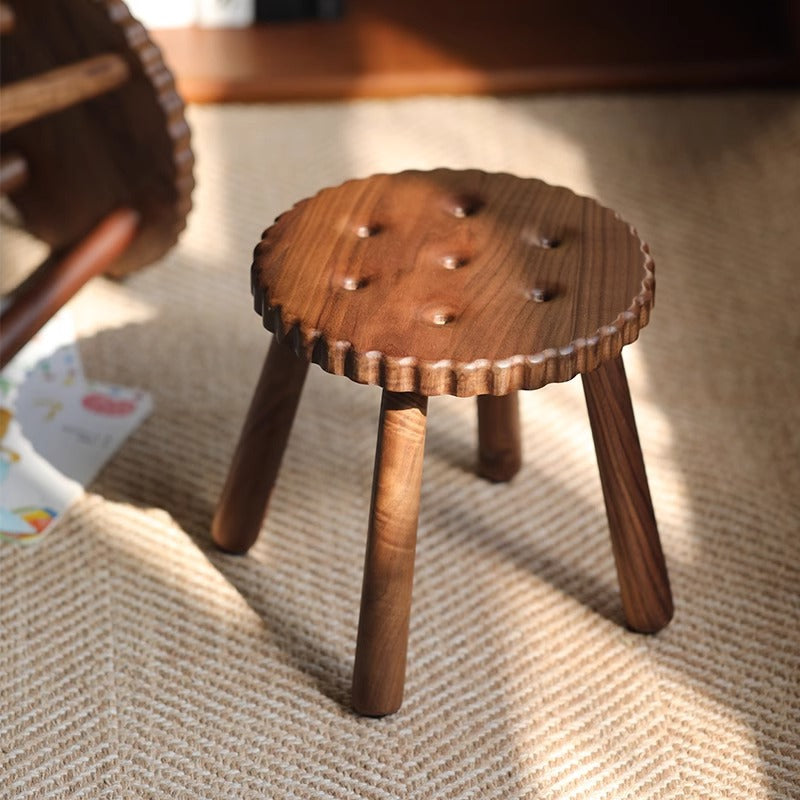 Lumendat Contemporary Creative Round Cookie-Shaped Black Walnut Solid Wood Kids Low Stool For Living Room Lumendat